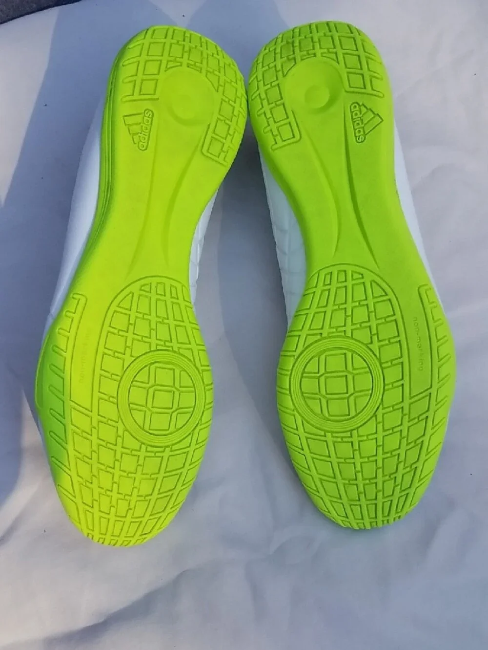 adidas Copa Pure.4 White Indoor Soccer Shoes with Lucid Lemon Accents Men's 9